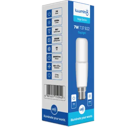 T37 Stick LED Lamp 7W B22 Daylight Illumin8 (6 Pack)