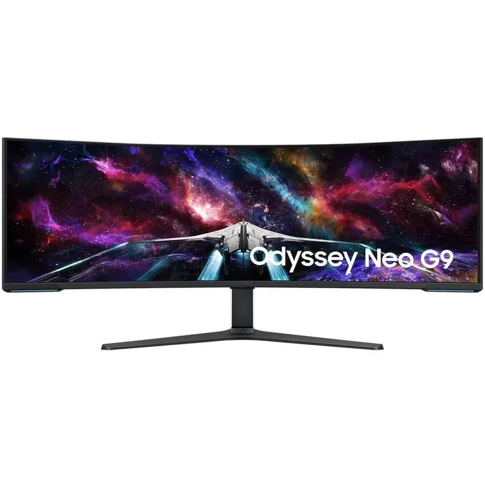 SAMSUNG ODYSSEY G95NC GAMING CURVED 1000R BORDERLESS MATTE 57" DISPLAY VA MINI LED RESPONSE: 1MS GTG AR: 32:9 RESOLUTION: 7680X2160 (DUHD) RR: 240HZ HDMI (X2), USB 3.0 (X2) SPEAKER: NO POWER SUPPLY: BUILT-IN TILT: SWIVEL: YES PIVOT: NO HEIGHT ADJUST: YES - Guards On Duty Shop & Security Guards