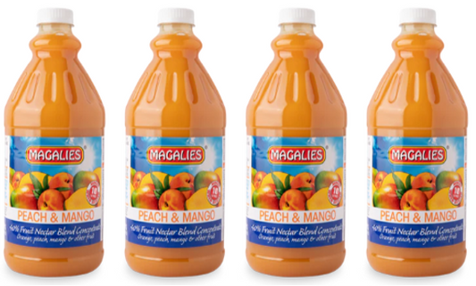4 x MAGALIES 2 liter Peach & Mango 40% Concentrate (Sold 4 X 2L Per Case) Magalies Nectar Juice