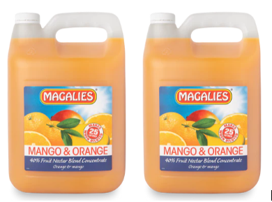 2 x MAGALIES 5 liter Mango/Orange 40% (Sold 2x 5L Per Case) Magalies Nectar Juice