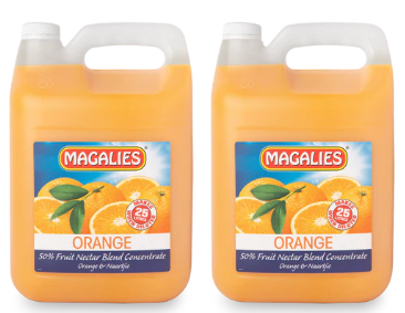 2 x MAGALIES 5 liter Orange 50% (Sold 2x 5L Per Case) Magalies Nectar Juice