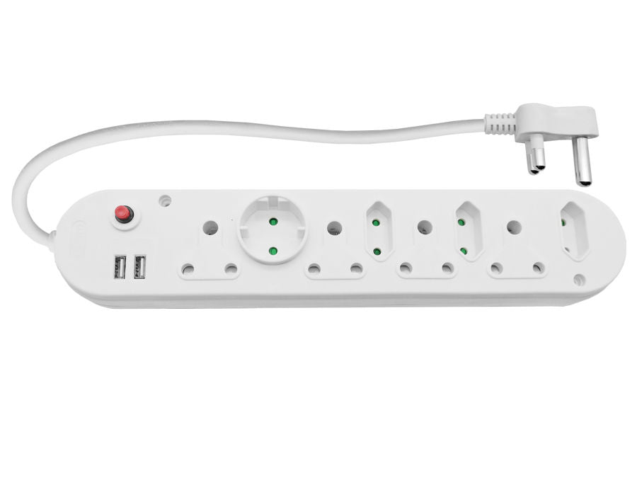 Multi Plug 4x16A 4x5A 2xUSB 0.5m Cord White - Guards On Duty Shop & Security Guards
