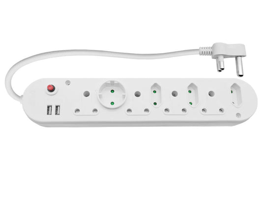 Multi Plug 4x16A 4x5A 2xUSB 0.5m Cord White - Guards On Duty Shop & Security Guards