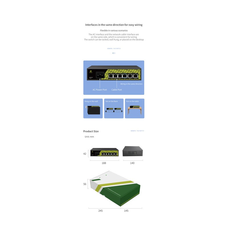 Genata GNT-P0602FMI - GENATA 4 Port Gigabit PoE Managed Industrial + 2 SFP Switch (No PSU)