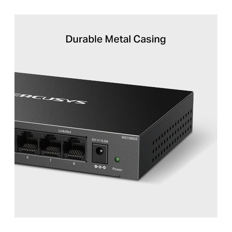 Mercusys MS108G - Mercusys 8 Port Gigabit Desktop Switch including 9V/0.6A Power Adapter