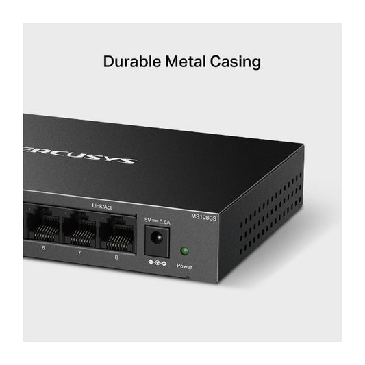 Mercusys MS108G - Mercusys 8 Port Gigabit Desktop Switch including 9V/0.6A Power Adapter