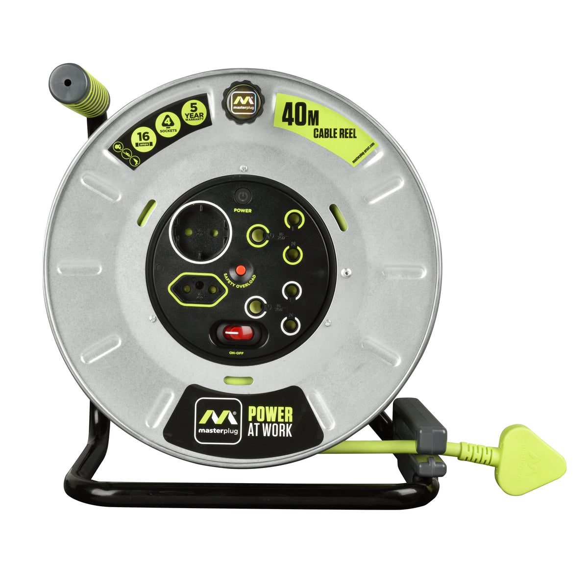 Masterplug Pro-XT 40m Heavy Duty Extension Cable Reel - 4 Socket With Switch