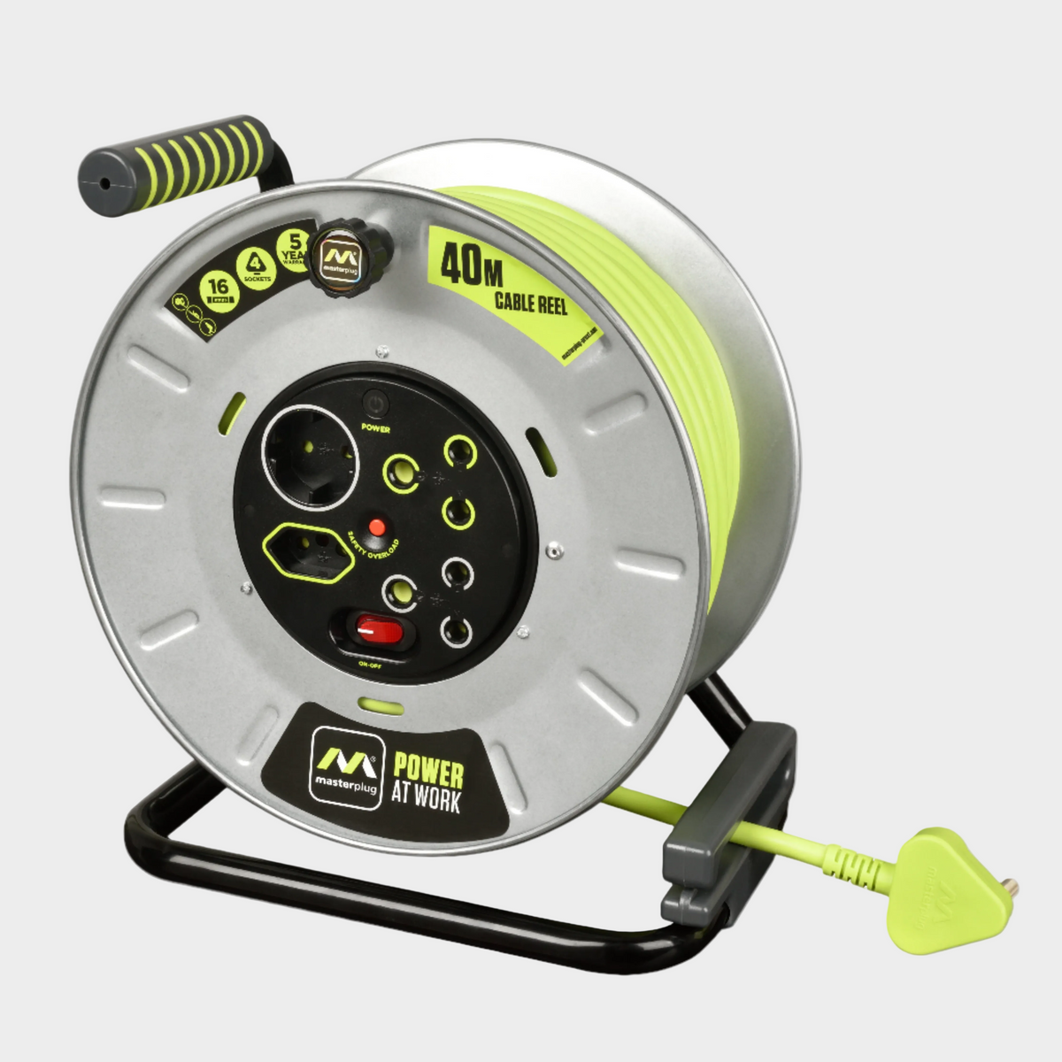 Masterplug Pro-XT 40m Heavy Duty Extension Cable Reel - 4 Socket With Switch