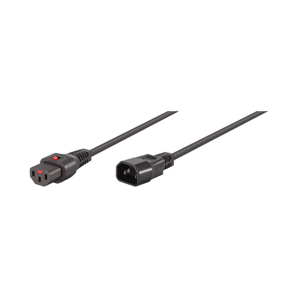 2m C13 F to C14 M Lockable Power Cable Black — Scolmore | Guards on Duty Shop