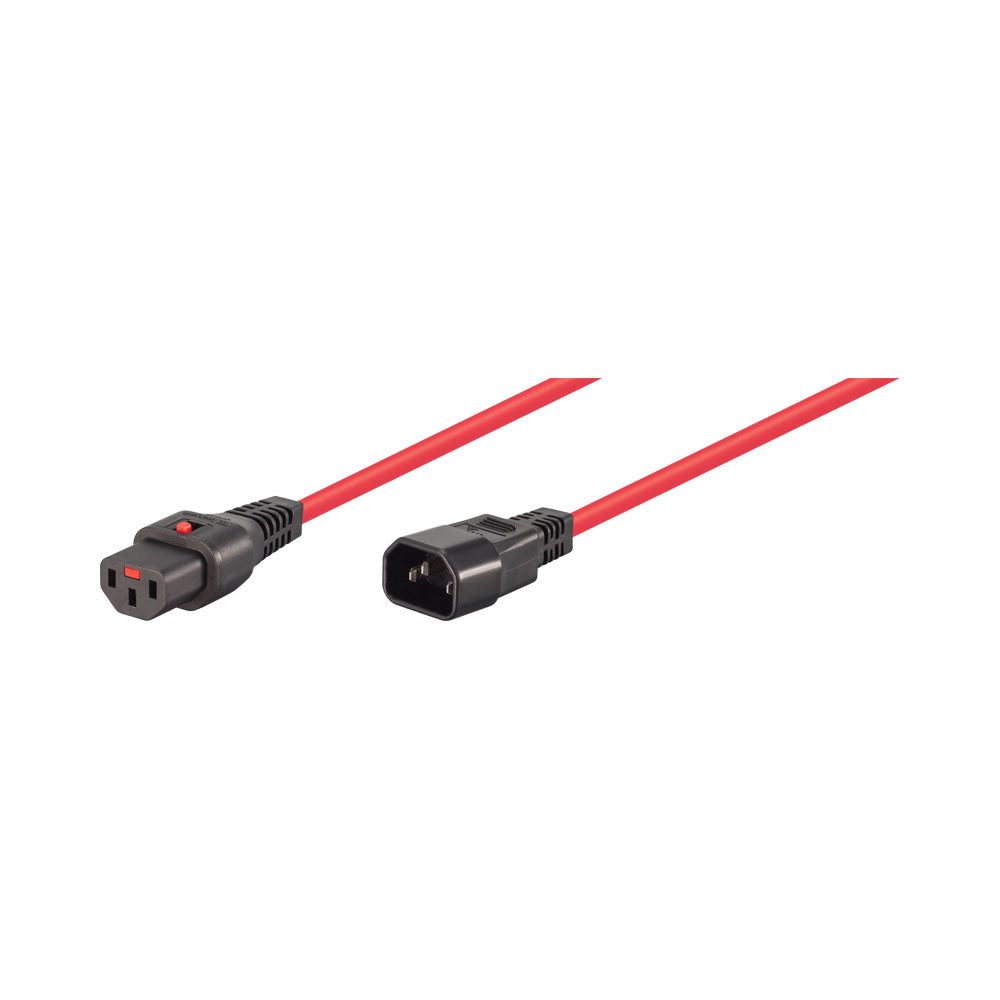 2m C13 F to C14 M Lockable Power Cable Red — Scolmore | Guards on Duty Shop
