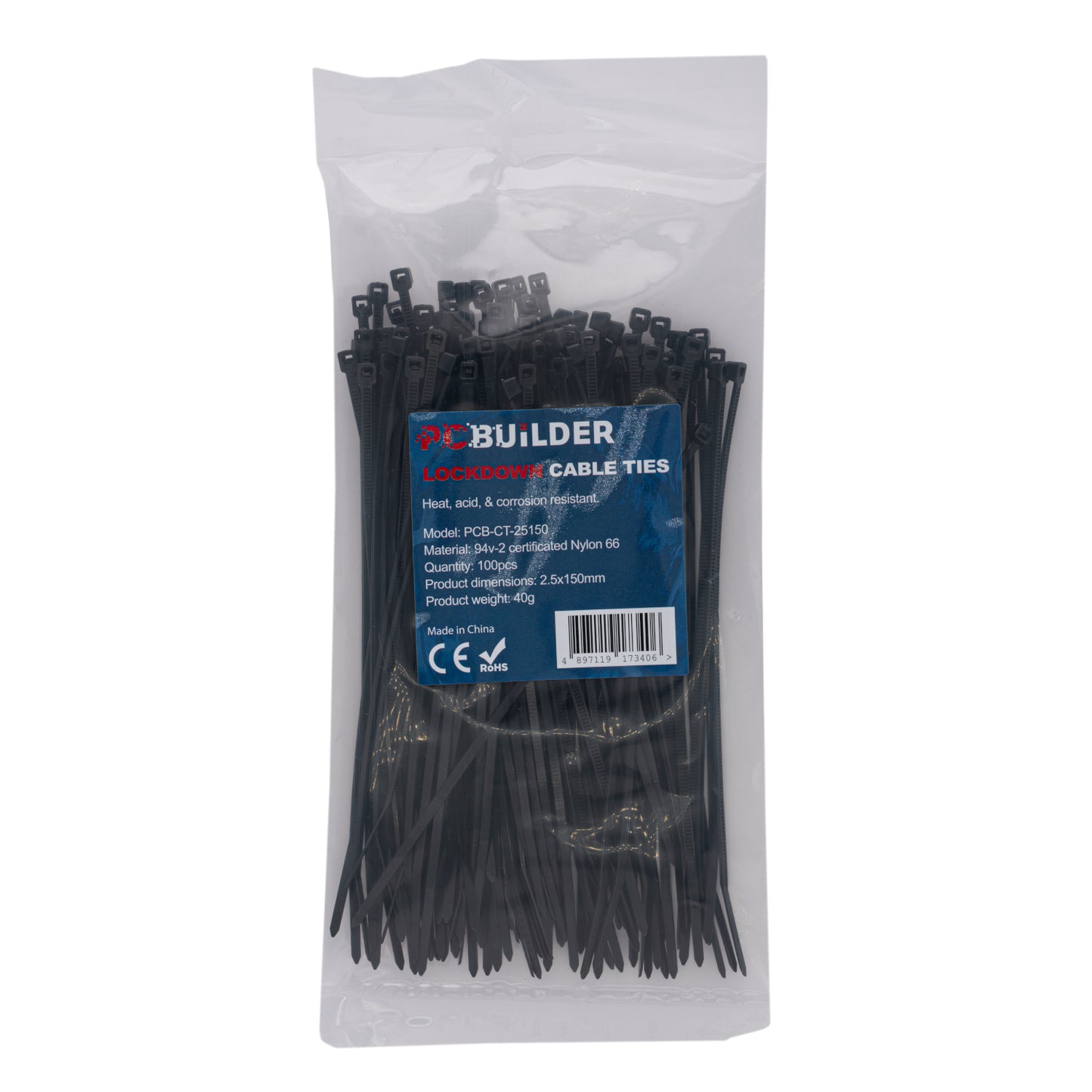 PCBuilder LOCKDOWN 150mm Cable Ties (100 pcs) - Black - Guards On Duty Shop & Security Guards