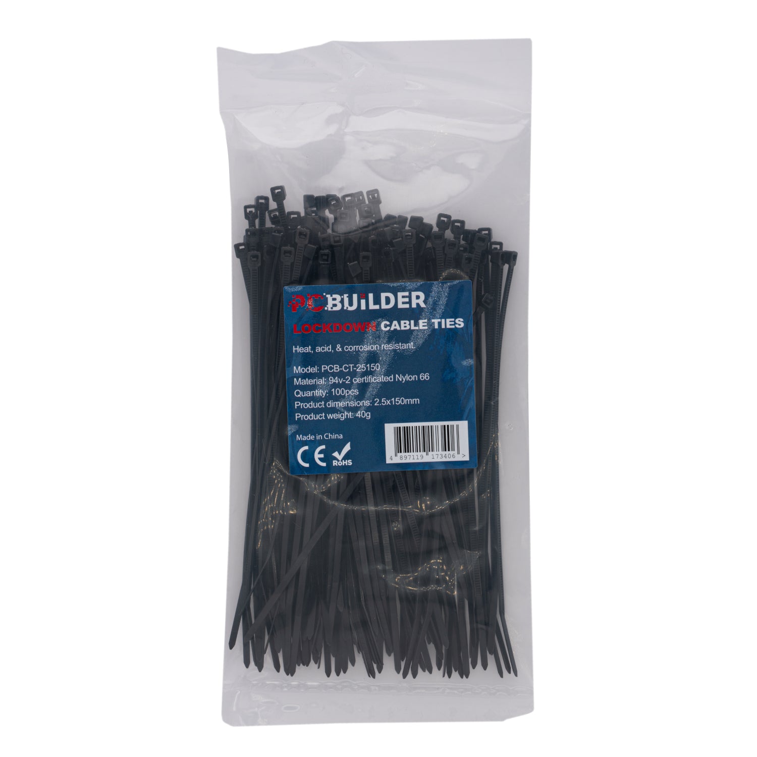 PCBuilder LOCKDOWN 150mm Cable Ties (100 pcs) - Black - Guards On Duty Shop & Security Guards
