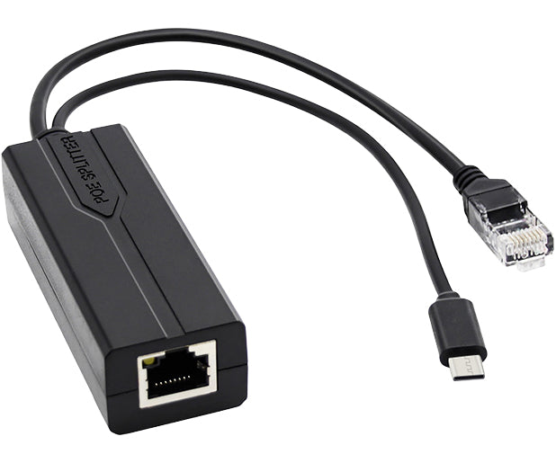 PoE Splitter – 802.3af/at to 5V/2.4A Type-C & Ethernet