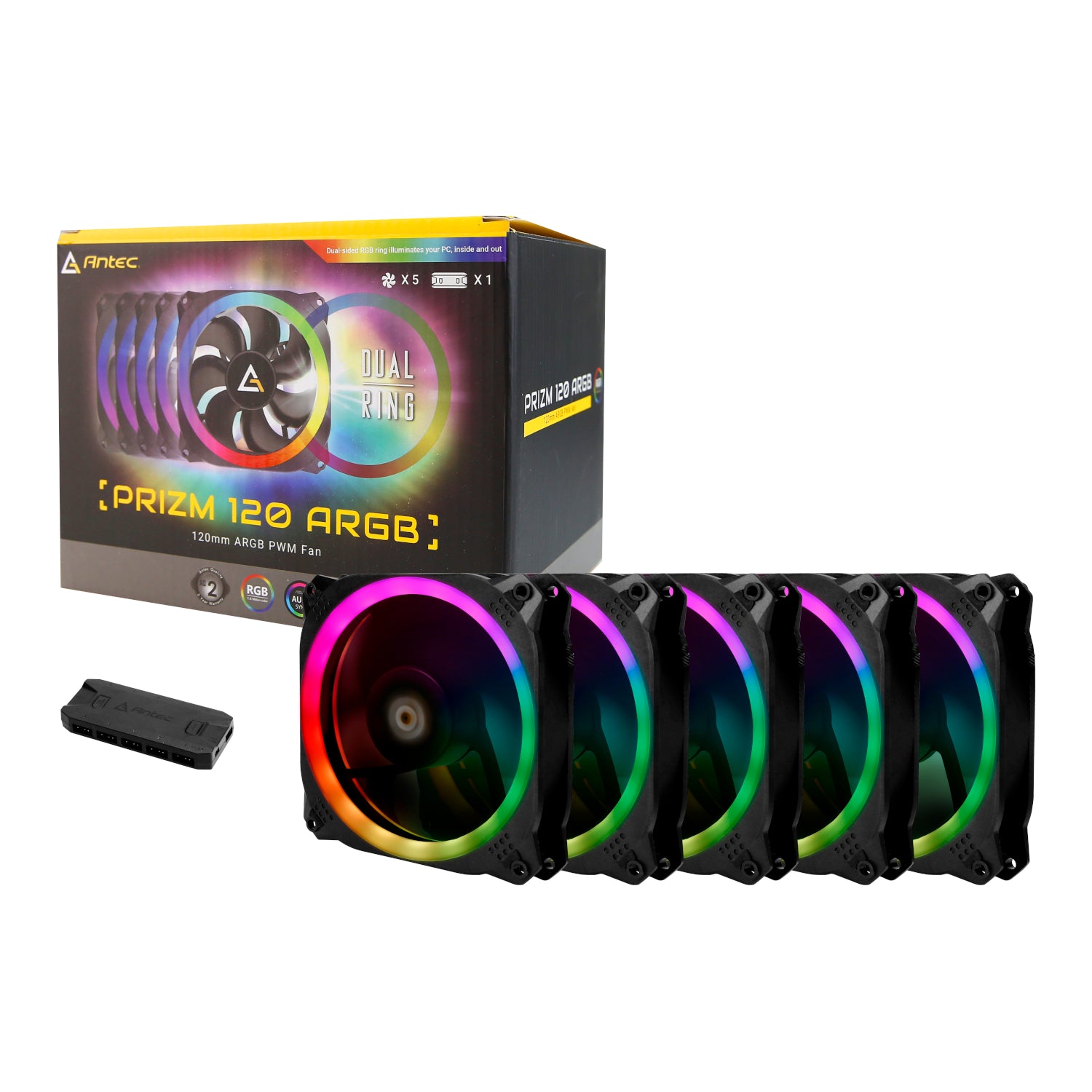 Antec Prizm 120 ARGB Case Fan 5 Pack + Controller - Black - Guards On Duty Shop & Security Guards