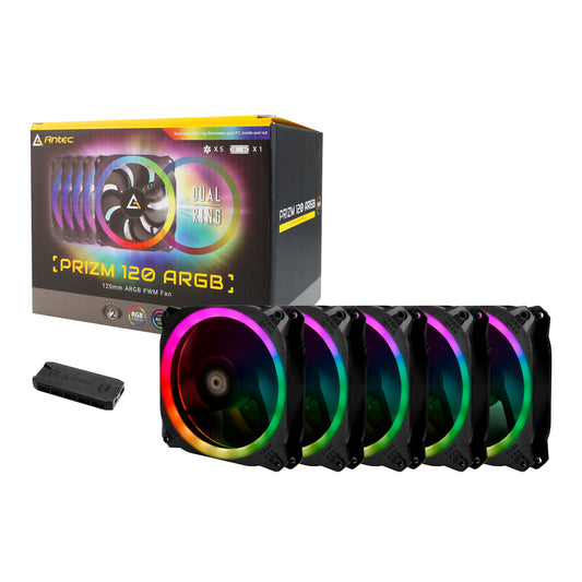 Antec Prizm 120 ARGB Case Fan 5 Pack + Controller - Black - Guards On Duty Shop & Security Guards