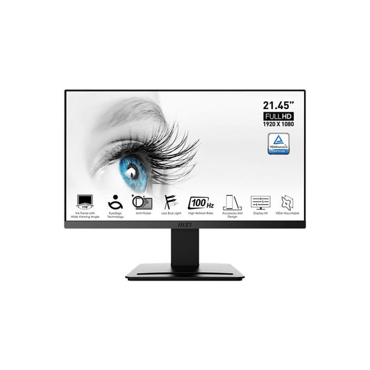 Msi PRO MP223 E2 - MSI PRO MP223 E2: SLEEK 21.5" FHD MONITOR, 100HZ, EYE-CARE TECH, VESA MOUNTABLE, HDMI & DP