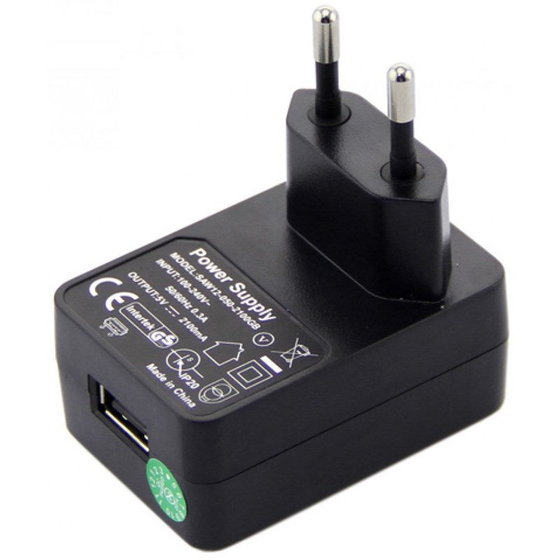 Zebra - USB type A power supply adaptor with Europe plug. Used with USB-C Cable (CBL-TC5X-USBC2A-01) to charge device.