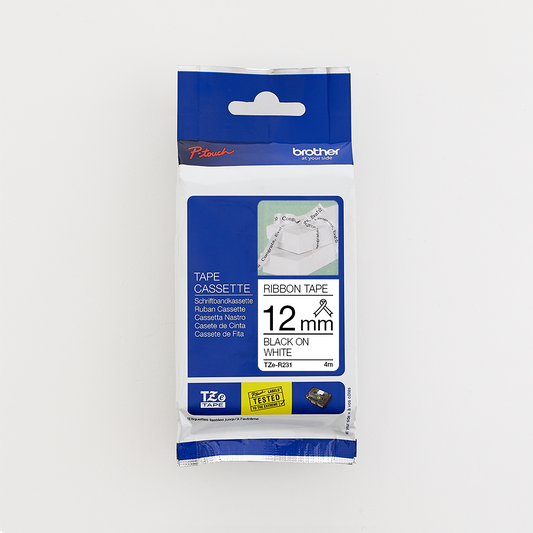 Brother 12MM Black on White Ribbon Tape (4m)
