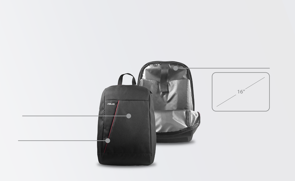 Asus Nereus Backpack / Fits Up To 16-Inch Laptop / Water-Repellent Lightweight / Polyester / Black