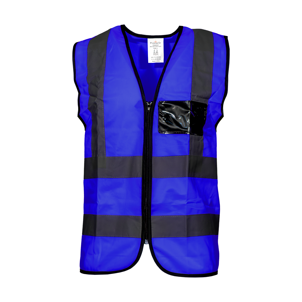 Pinnacle Premium Reflective Vest with Zip & ID Blue (S – 3XL) (Pack of 5)