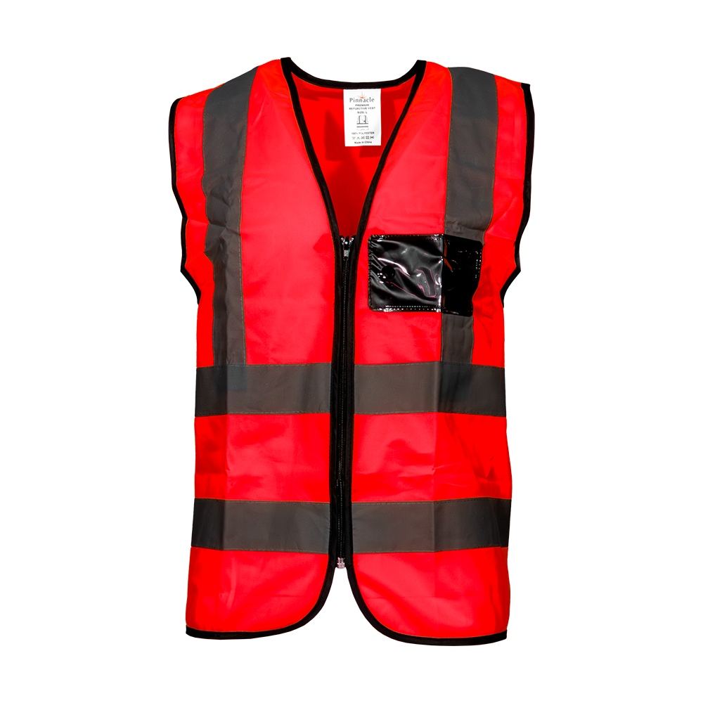 Pinnacle Premium Reflective Vest with Zip & ID Red (S – 3XL) (Pack of 5)