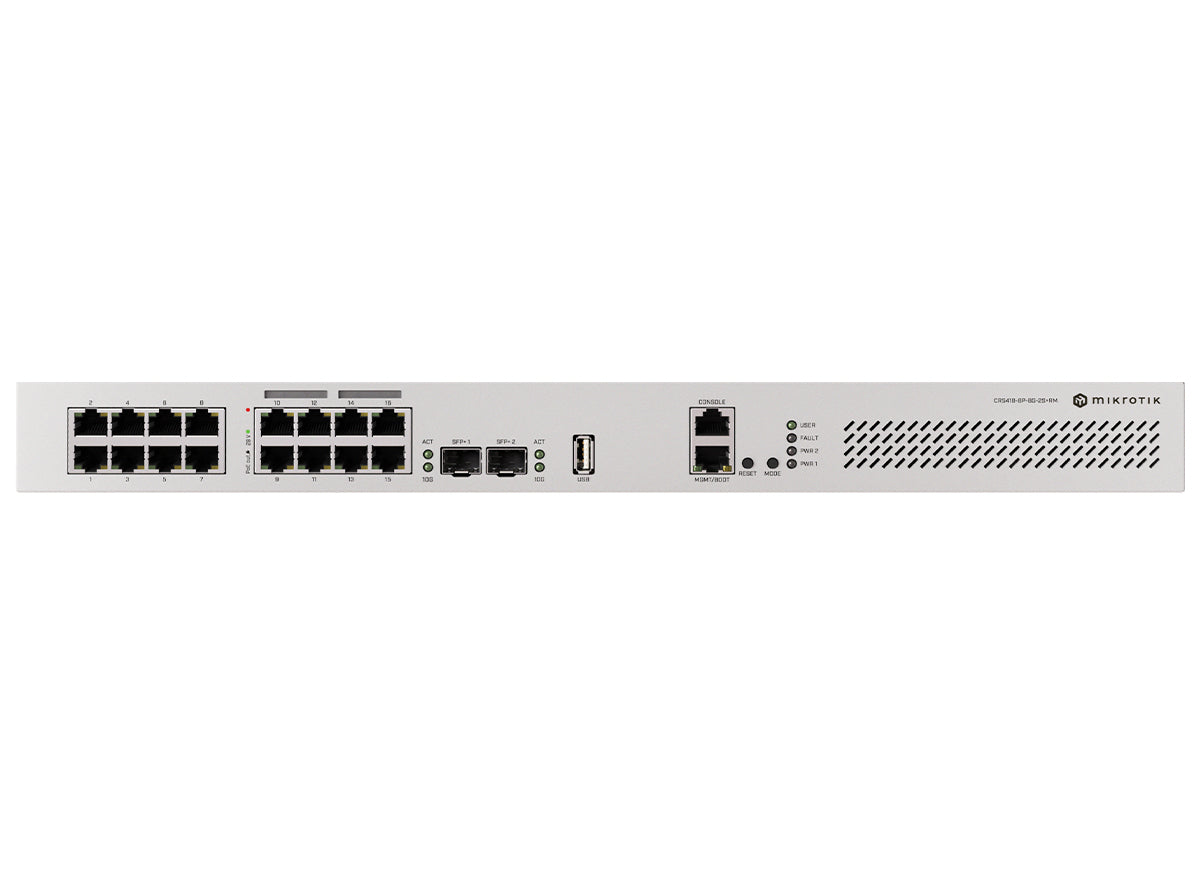 MikroTik Cloud Router Switch 16 Port with 8 PoE 150W 2SFP+ | CRS418-8P-8G-2S+RM - Guards On Duty Shop & Security Guards
