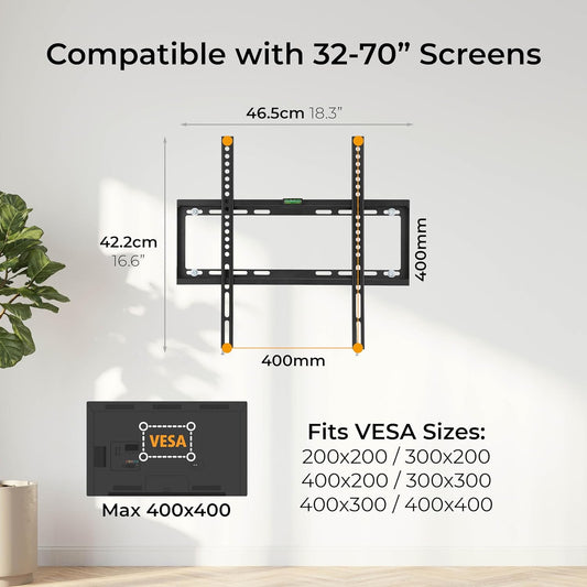 ROSS 32-70" Flat-To-Wall Tv Mount Bracket - Built-In Spirit Level