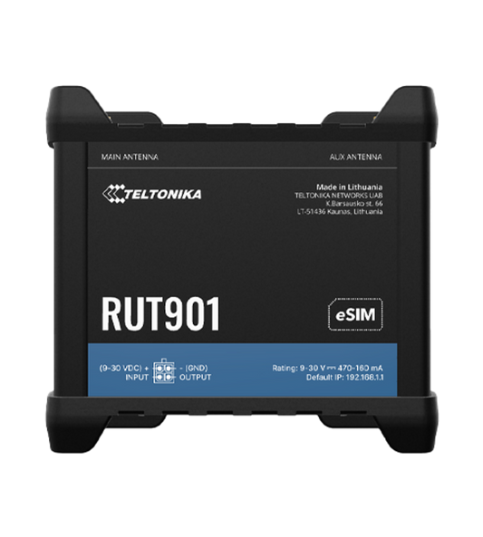 Teltonika RUT901 LTE Cat 4 Industrial Router,Dual-SIM, Wi-FI 4, 1 x WAN(100Mbps), 3 x LAN(100Mbps), MQTT, MODBUS, 1 x I/O IN, 1 x I/O OUT
