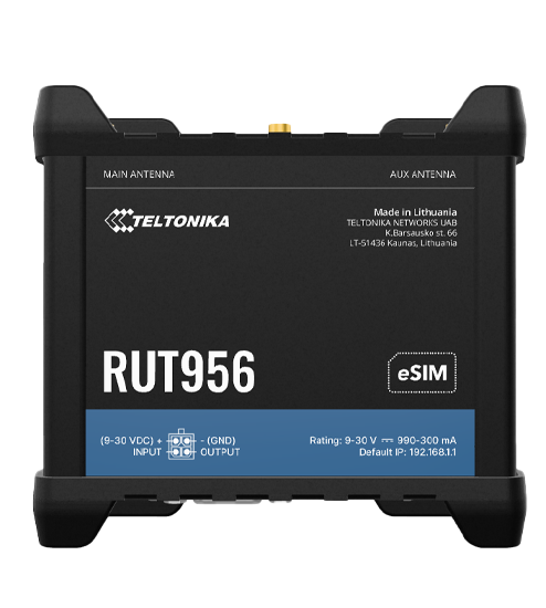 Teltonika RUT956 LTE Cat 4 GNSS antenna OR DinRail Industrial Router,Dual-SIM, Wi-FI 4, 1 x WAN(100Mbps), 3 x LAN(100Mbps), MQTT, MODBUS RS232/RS485/USB, 1 x I/O IN, 1 x I/O OUT