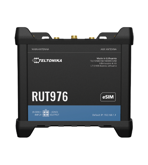 Teltonika RUT976 Redcap 5G LTE Cat 4 GNSS antenna OR DinRail Router, eSIM + Dual-SIM, 1 x WAN (100 Mbps), 3 x WAN (100 Mbps), MODUBUS RS232/RS485