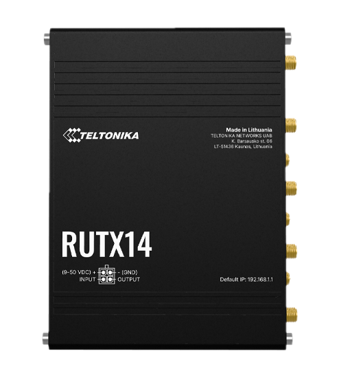 Teltonika RUTX14 Cat 12 Industrial Router,Dual-SIM, Wi-FI 5, 1 x WAN(1 Gbps), 4 x LAN(1 Gbps), MQTT, MODBUS TCP/USB, GNSS, Bluetooth 4.0, 1 x I/O IN, 1 x I/O OUT