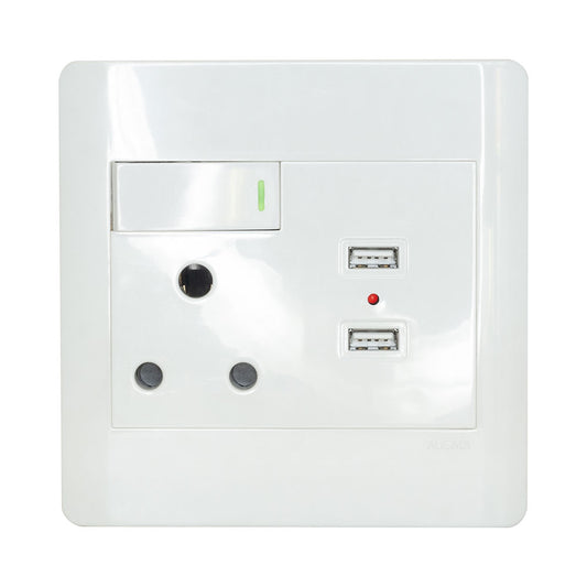 SINGLE WALL SOCKET (16A X1), (2X 2.1A USB) S001-B