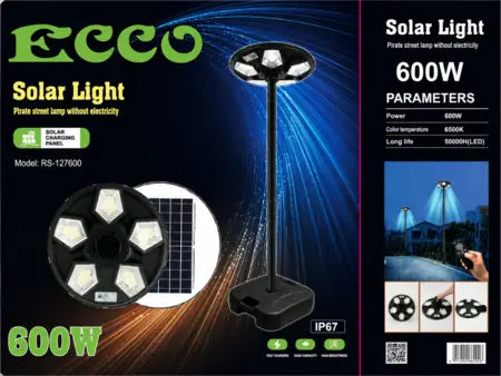 600W Solar Top Post Waterproof LED With Remote