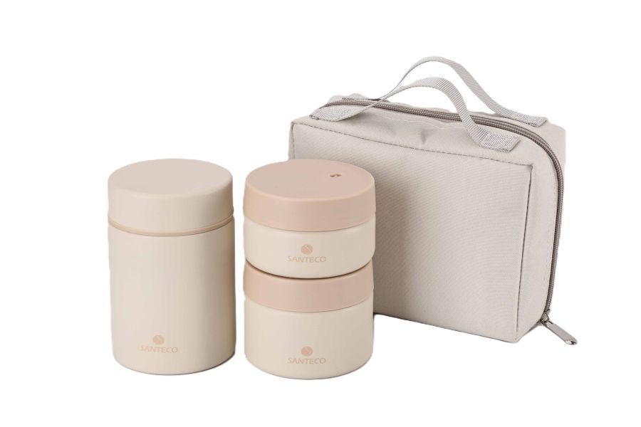 Santeco Korna Food Jar Set with Carry Bag Cream 420ml/360ml/270ml