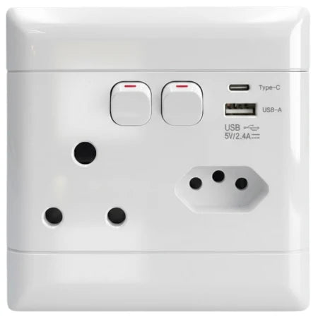 Neu - 4 X 4 P / P Single Socket / Euro / 1 USB / 1 C- Type
