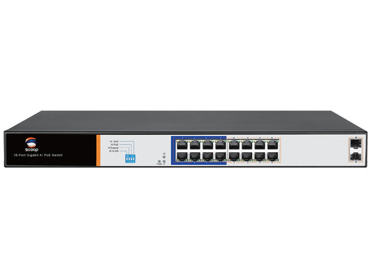 Scoop 16 Port Gigabit PoE 150W 2SFP Switch - Guards On Duty Shop & Security Guards