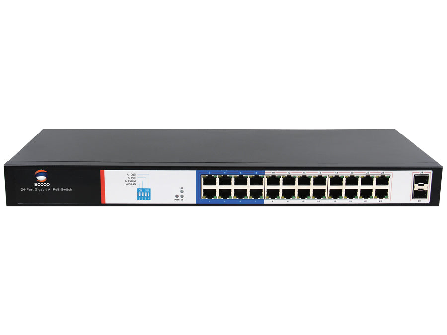 Scoop 24 Port Gigabit PoE 250W 2SFP Switch - Guards On Duty Shop & Security Guards