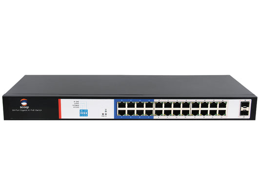 Scoop 24 Port Gigabit PoE 250W 2SFP Switch - Guards On Duty Shop & Security Guards