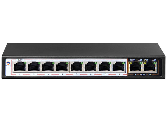 Scoop 10 Port Fast Ethernet 8 PoE 96W Switch - Guards On Duty Shop & Security Guards