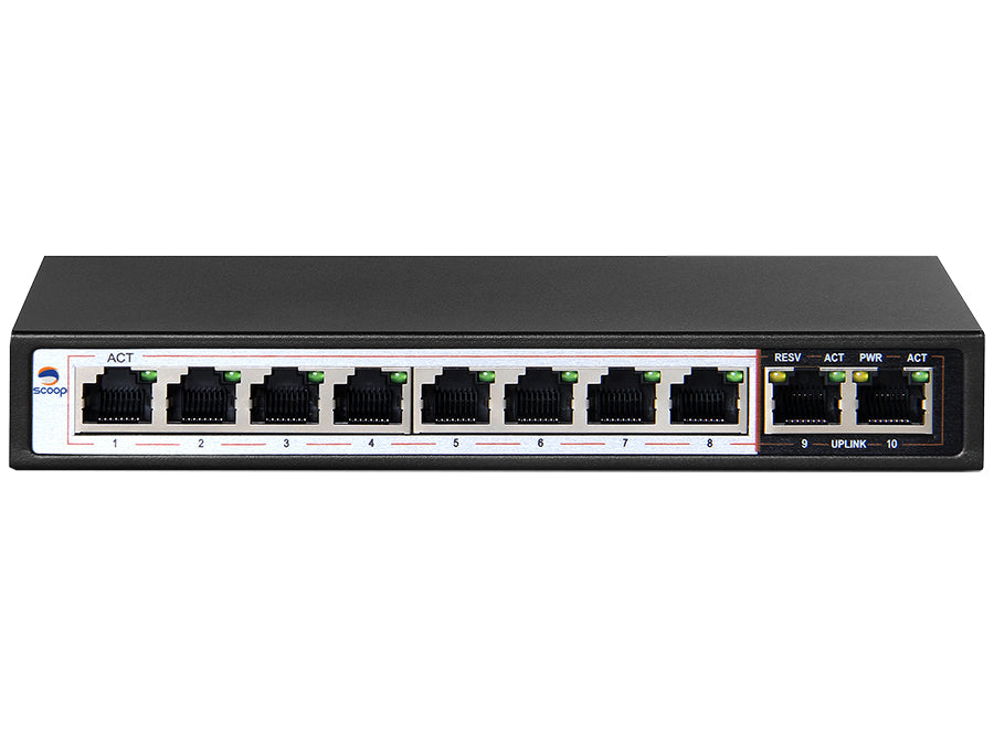 Scoop 10 Port Gigabit 8 PoE 96W Switch - Guards On Duty Shop & Security Guards