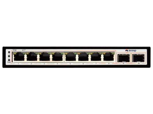 Scoop 8 Port Gigabit PoE 96W 2SFP Switch - Guards On Duty Shop & Security Guards