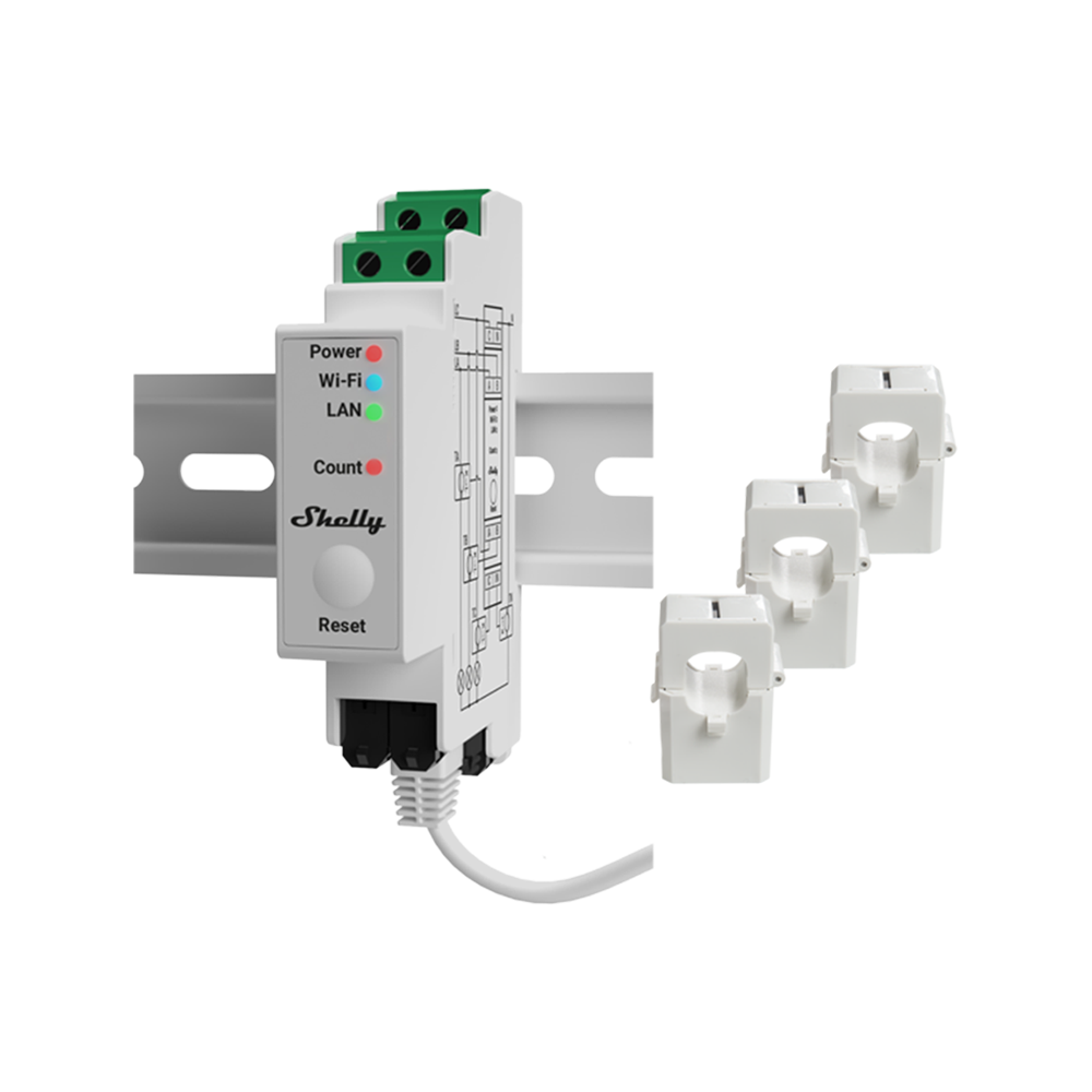 Shelly Pro 3EM-120A DIN-Rail Mountable Single Or Three-Phase Energy Meter With 3-Phase Current Transformers