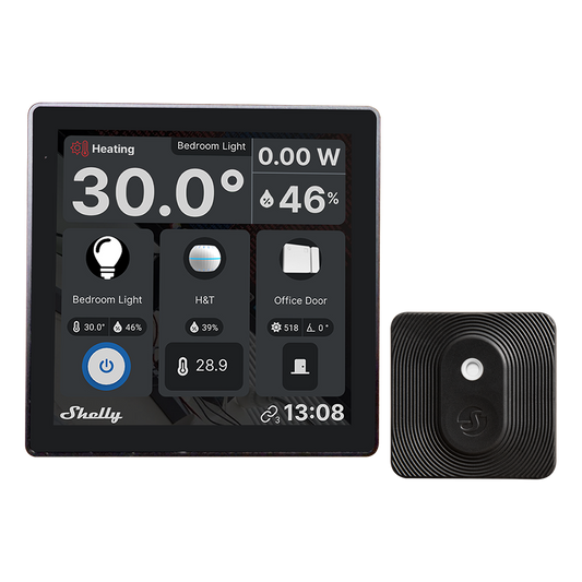 Shelly Wall Display + Blu H&T (Black) Smart Control Panel With Temperature, Humidity & LUX Sensors