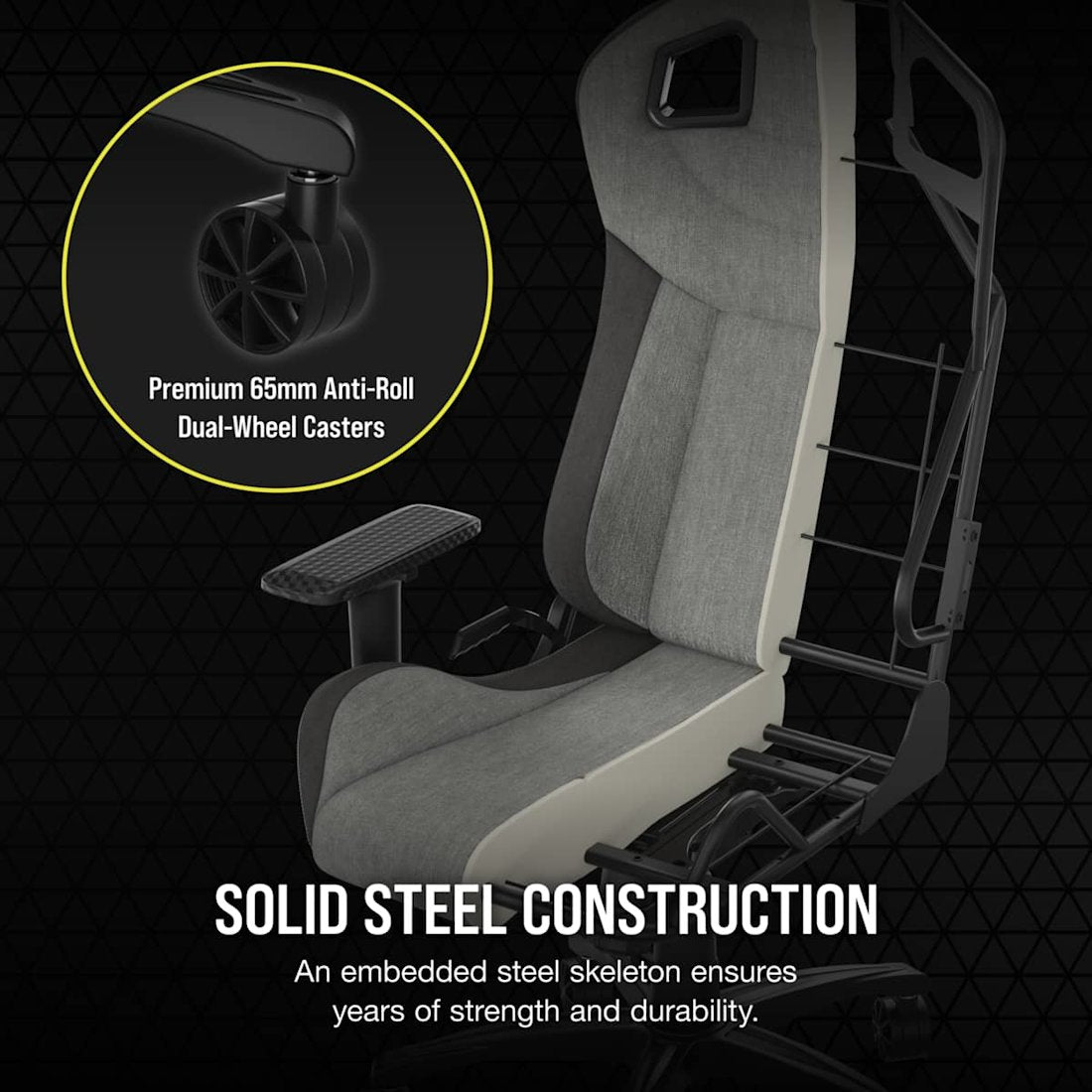 CORSAIR T3 RUSH Gaming Chair - Charcoal/Grey Premium Breathable Fabric – up to 120kg – 4D Adjustable Armrests .