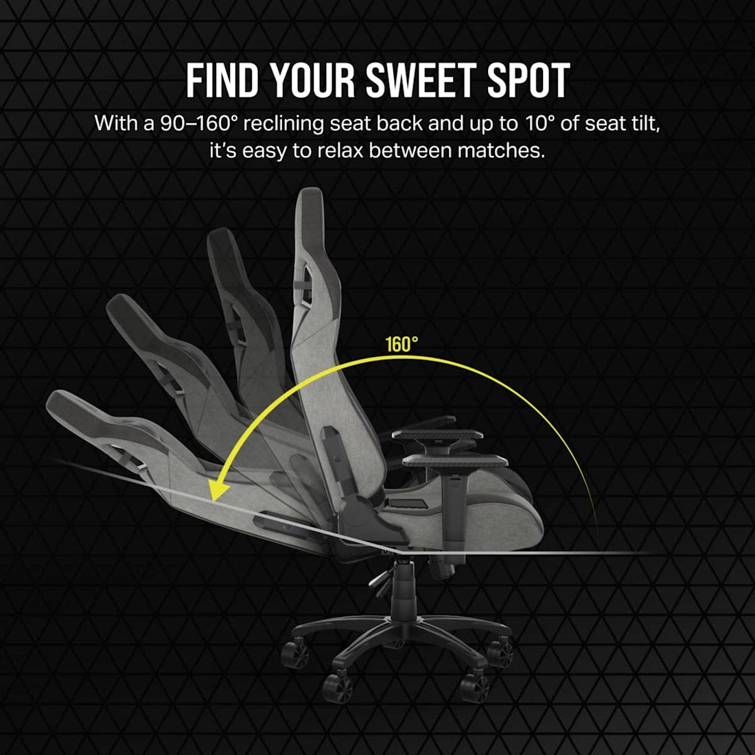 CORSAIR T3 RUSH Gaming Chair - Charcoal/Grey Premium Breathable Fabric – up to 120kg – 4D Adjustable Armrests .