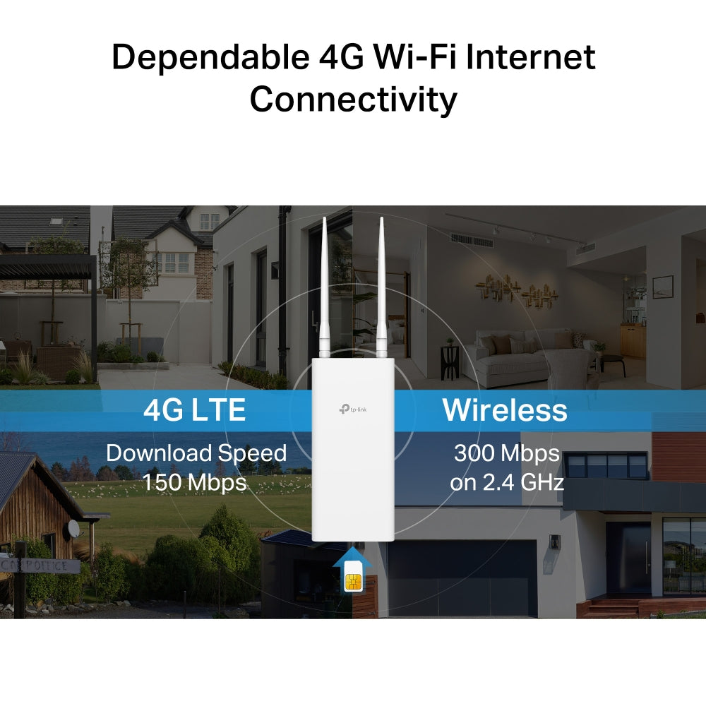 TP-Link AC1200 Wireless Dual-Band 4G LTE Outdoor Router 1.2 Gbps Wi-Fi+150 Mbps 4G LTE 1×100M PoE Port Built-In 4G LTE