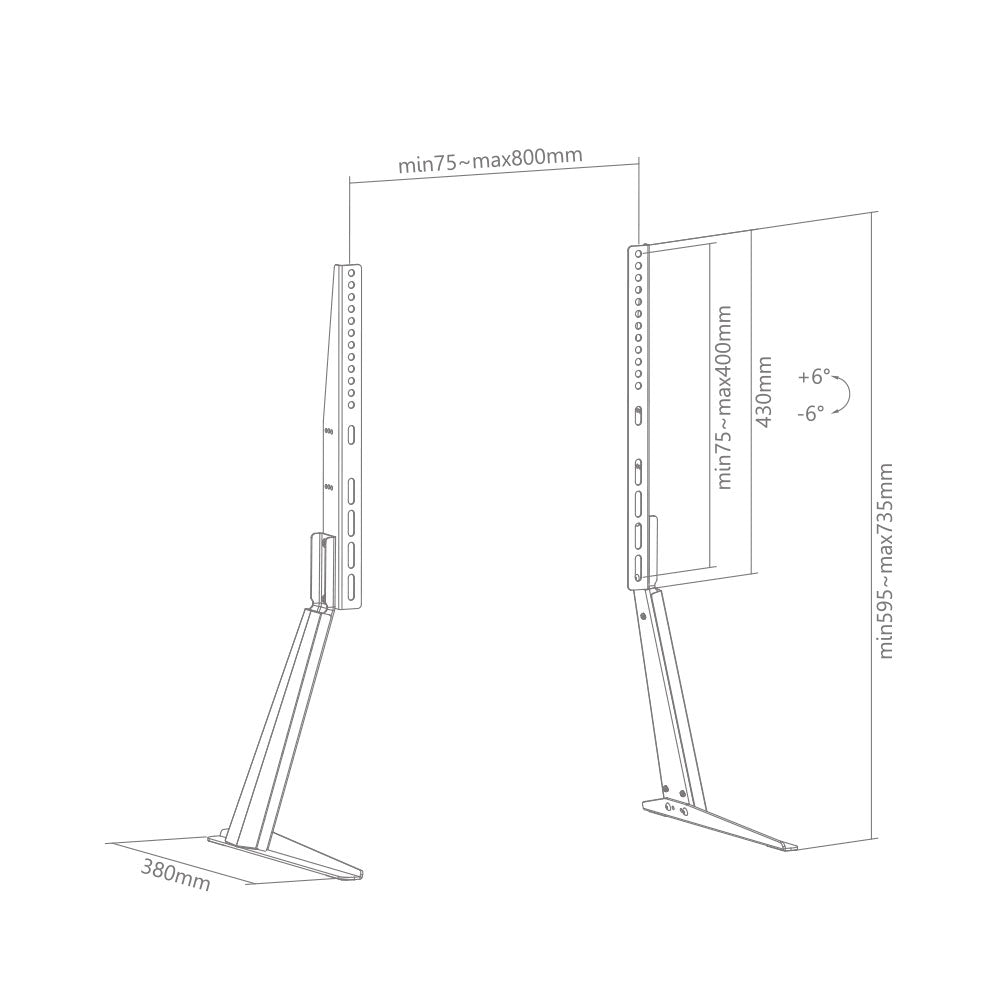 Minimalist Style Adjustable Tabletop TV Stand 32”to 70” 50kg (TVARM-DMS01)