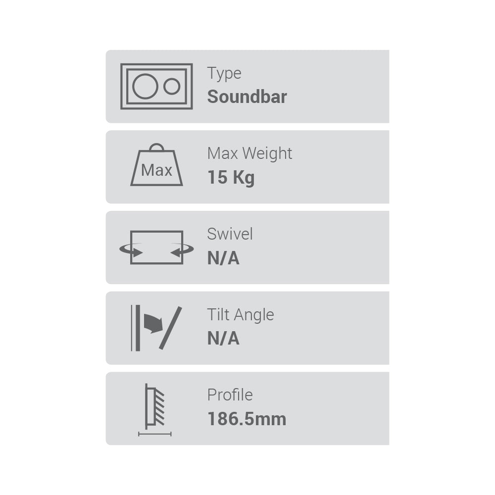 Sound Bar Bracket – Mount above or under 32″-70″ 15kg (TVARM-SB01)