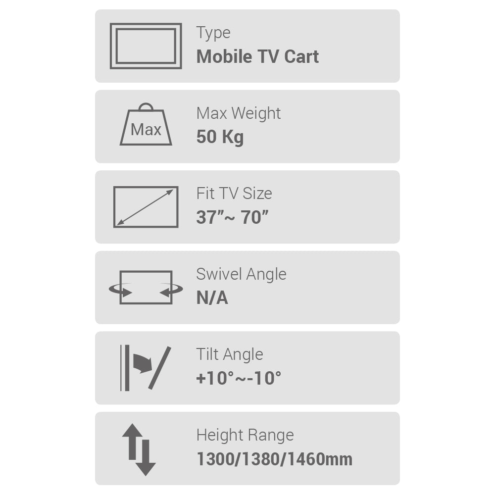 Economy Tilt Height-Adjustable Steel Mobile AV Trolley (TVARM-TVST01B)
