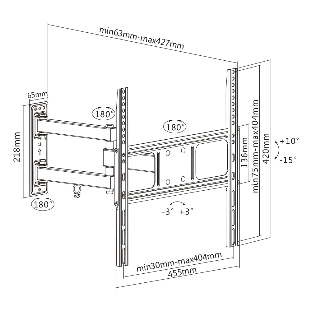Flat Screen Wall Mount – Full Motion 32″-55″ 35kg (TVARMECPL01S)